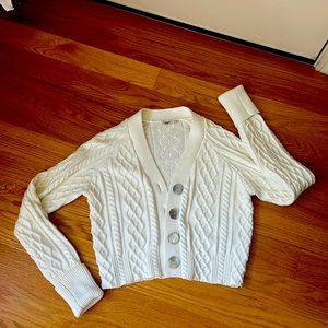 FAHERTY beautiful cream organic cotton cropped cardigan size M (with jeans)